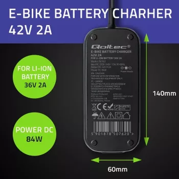 Cargador QOLTEC para e-bike Bosch 50762 36V/42V 2A