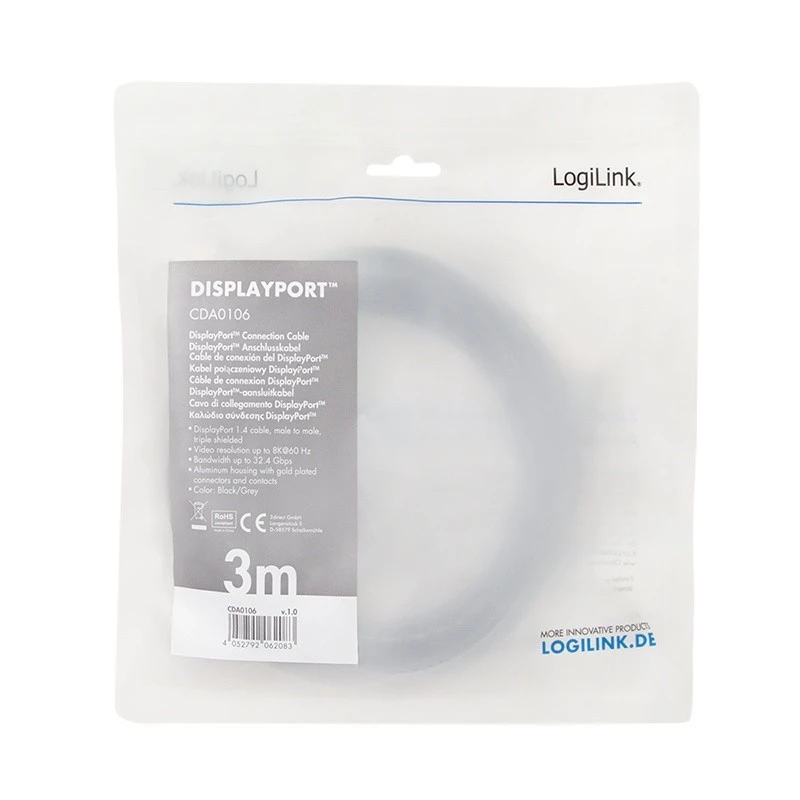LogiLink CDA0106 Cable DisplayPort Negro Gris 3 M