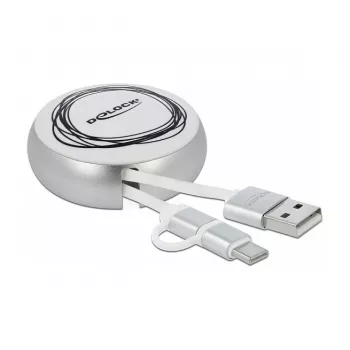 Cable enrollable DeLOCK USB 2.0 2 en 1 Type-A a Micro-B y USB-C™