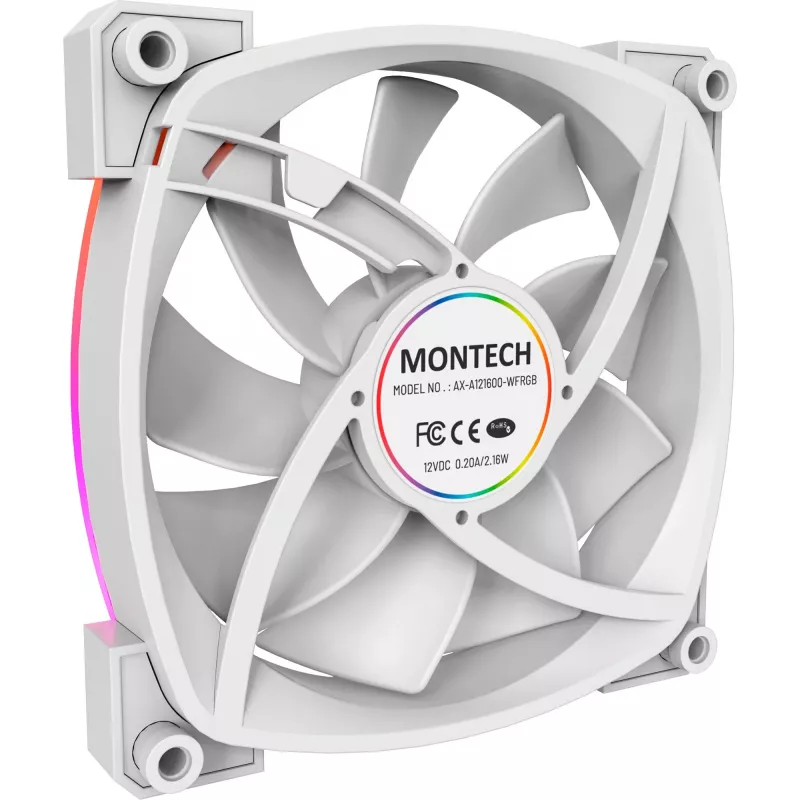 Ventilador de caja Montech AX120 120mm PWM ARGB, pack de 3, Blanco