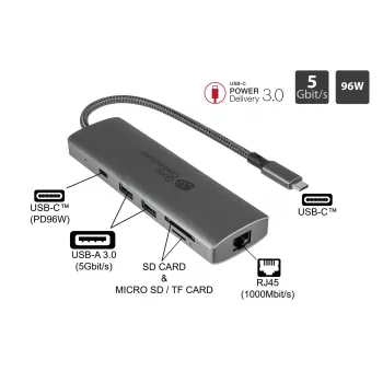 Alcasa HUB-C001A hub de interfaz USB Type-C 5000 Mbit/s antracita