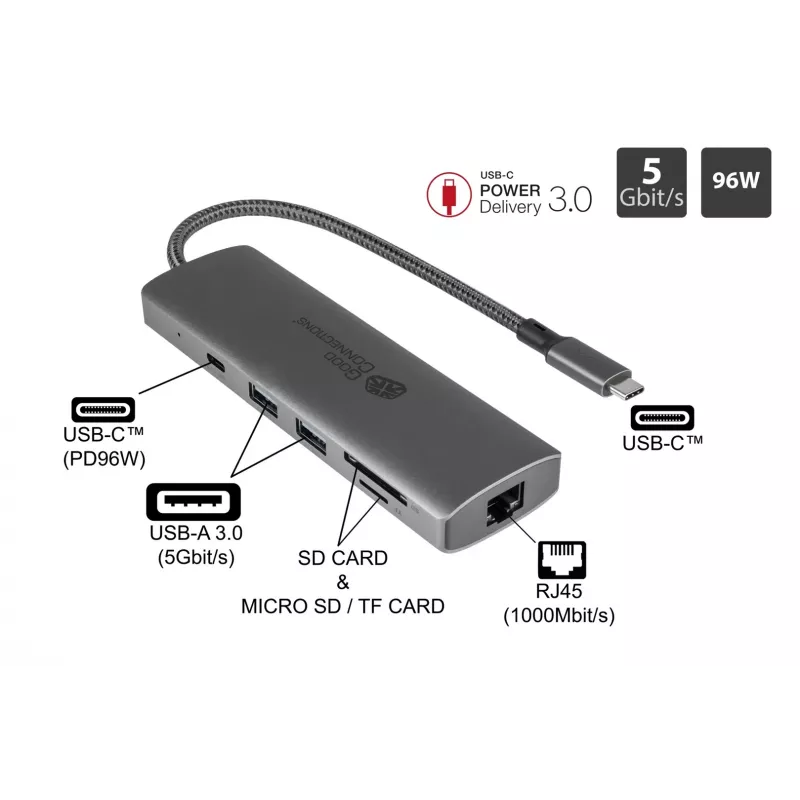 Alcasa HUB-C001A hub de interfaz USB Type-C 5000 Mbit/s antracita