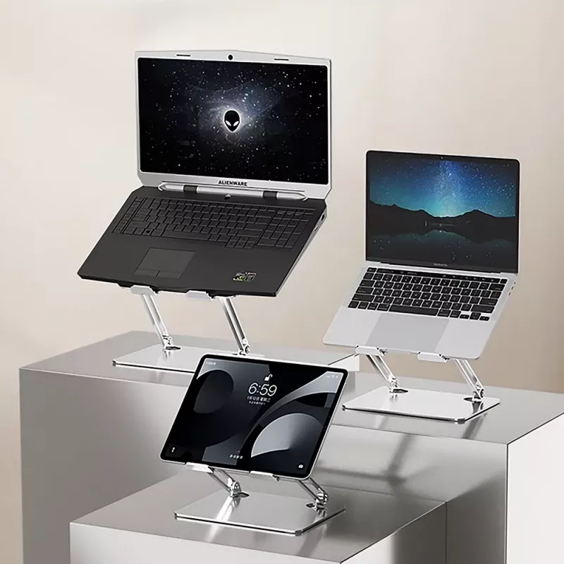Soporte para portátil MEDIA-TECH MT2661 — altura ajustable, diseño plegable de aluminio para portátiles de hasta 17