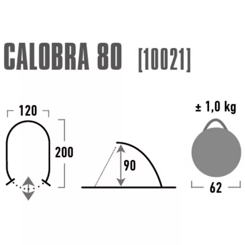 Tienda de campaña tipo cúpula/iglú High Peak Calobra 80 — gris, 2000×1200×900 mm, suelo de poliéster, varillas de fibra de vidrio