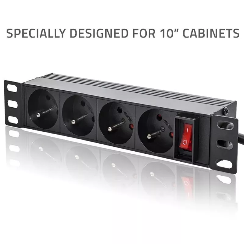 PDU de aluminio Qoltec para RACK de 10'' | 1U | 16A | 4xFRENCH | 1,8m