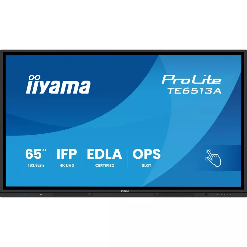 iiyama TE6513A-B1AG Pantalla interactiva plana para señalización digital 163,8 cm (64,5 inch) Wi-Fi 500 cd/m² 4K Ultra HD Negra Pantalla táctil Procesador integrado Android 18/7