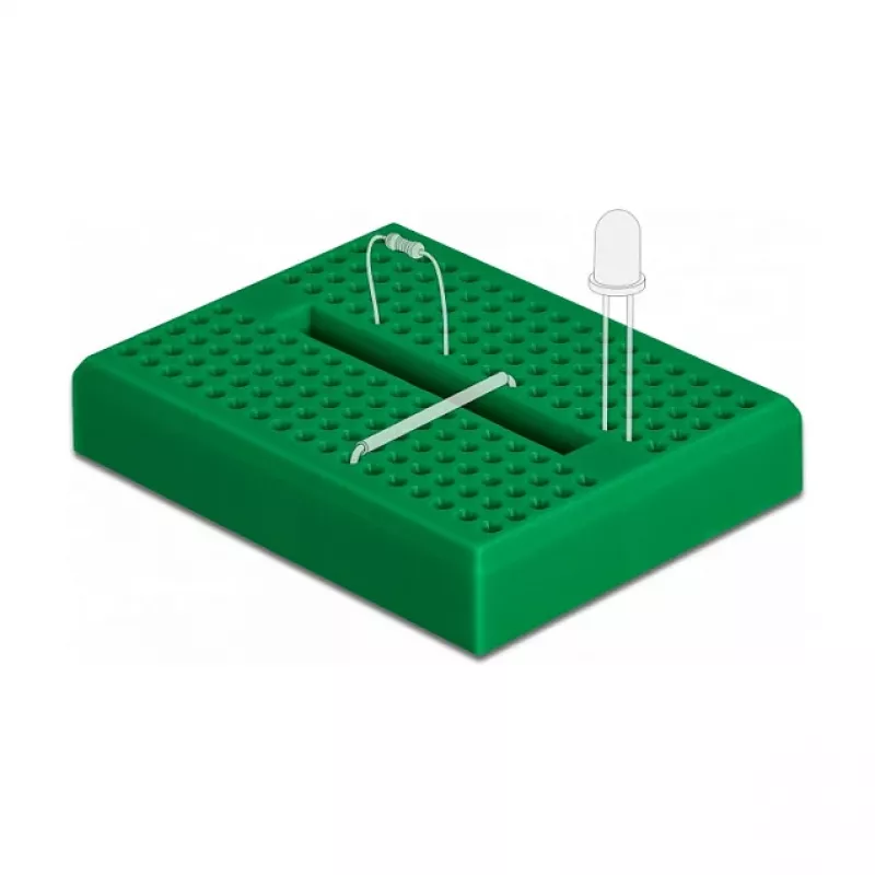 Protoboard DELOCK 18321 — placa de inserción sin soldadura, plástico, 36×46×10 mm, verde