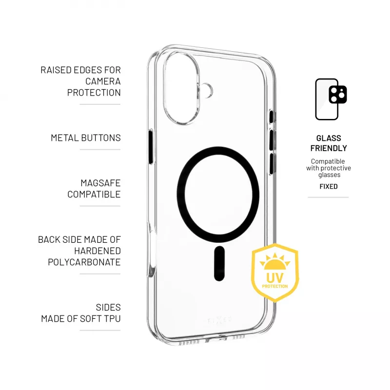 Fixed | MagPurity | Funda trasera | Apple | iPhone 16 Plus | TPU | Transparente, negra