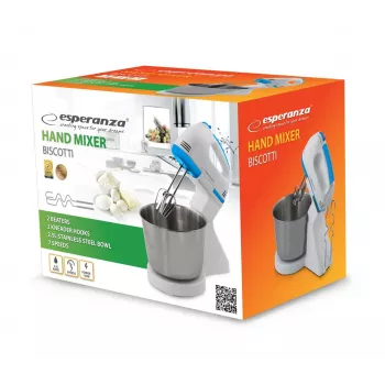 Batidora de vaso ESPERANZA EKM019WB — 150 W, vaso de 2,5 L, 7 velocidades, ganchos amasadores, batidor doble, blanca