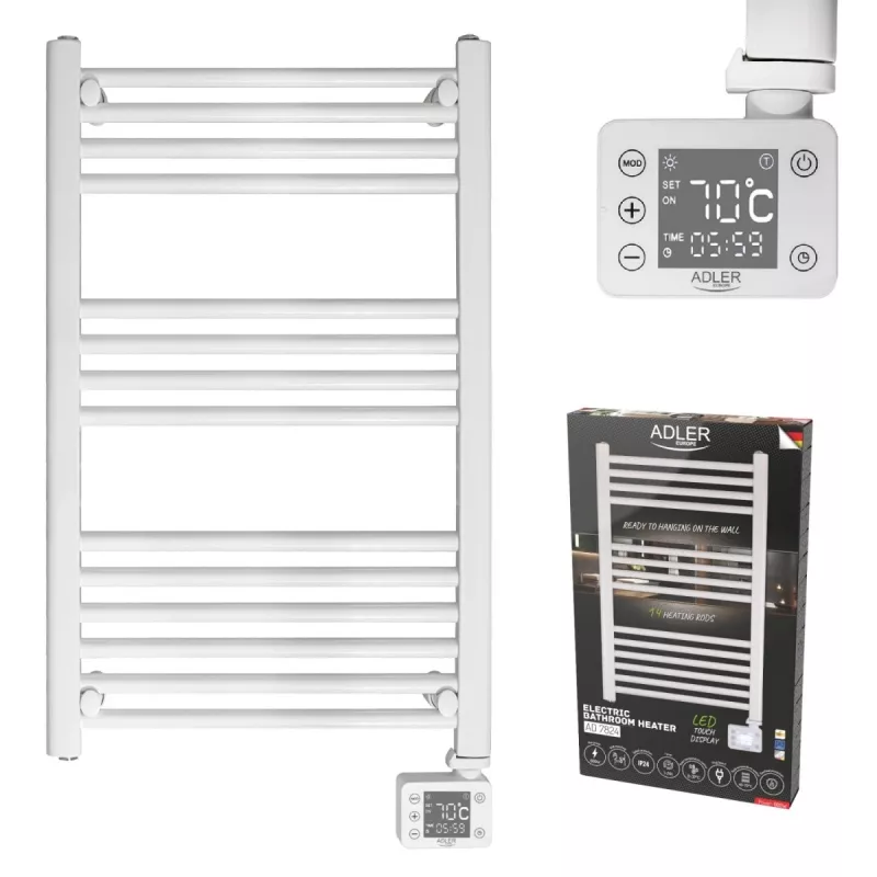 Radiador eléctrico de baño Adler AD 7824 600 W, blanco, IP24, montaje en pared, 500×900 mm