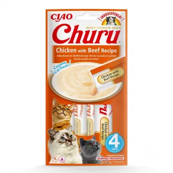 INABA Churu Pollo con receta de ternera - Snacks para gatos - 4x14 g