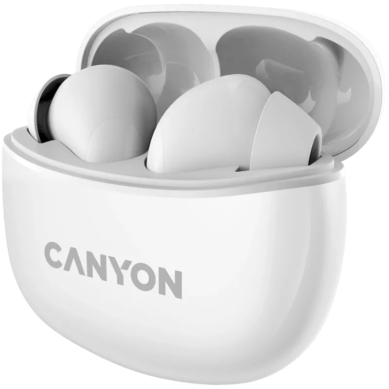 Canyon TWS-5 Auriculares Bluetooth, con micrófono, BT V5.3 JL 6983D4, respuesta de frecuencia: 20Hz-20kHz, batería auriculares 40mAh*2 + estuche de carga 500mAh, Type-C