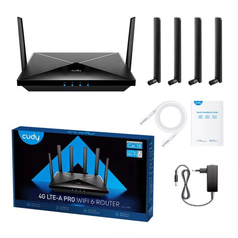 Cudy LT18 router inalámbrico Gigabit Ethernet dual band (2,4 GHz / 5 GHz) 4G negro