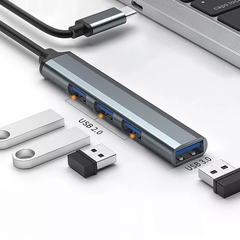 Hub USB QOLTEC 53792, USB-C 3.1 a 4 puertos (USB 3.0 x1, USB 2.0 x3)