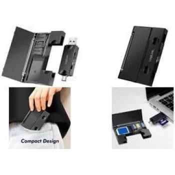 Lector de tarjetas SD/microSD LogiLink CR0049 USB 3.2 Gen 1 con almacenamiento de tarjetas, Negro