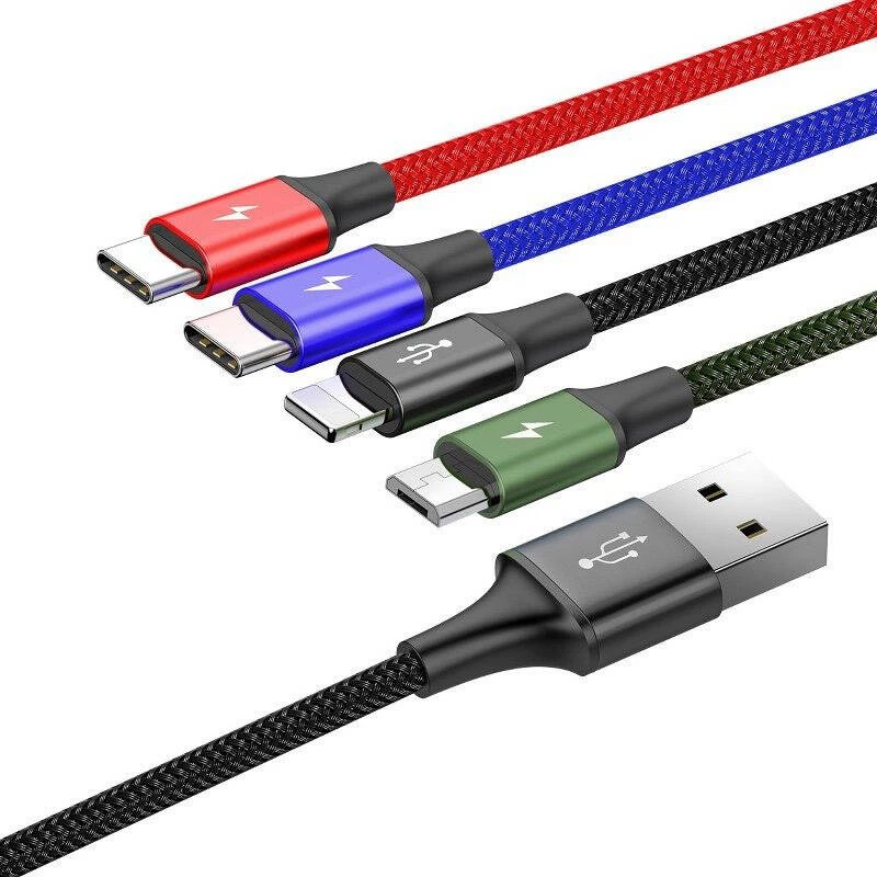 Cable USB Baseus Fast 4en1 2xUSB-C / Lightning / Micro 3.5A 1.2m (negro)