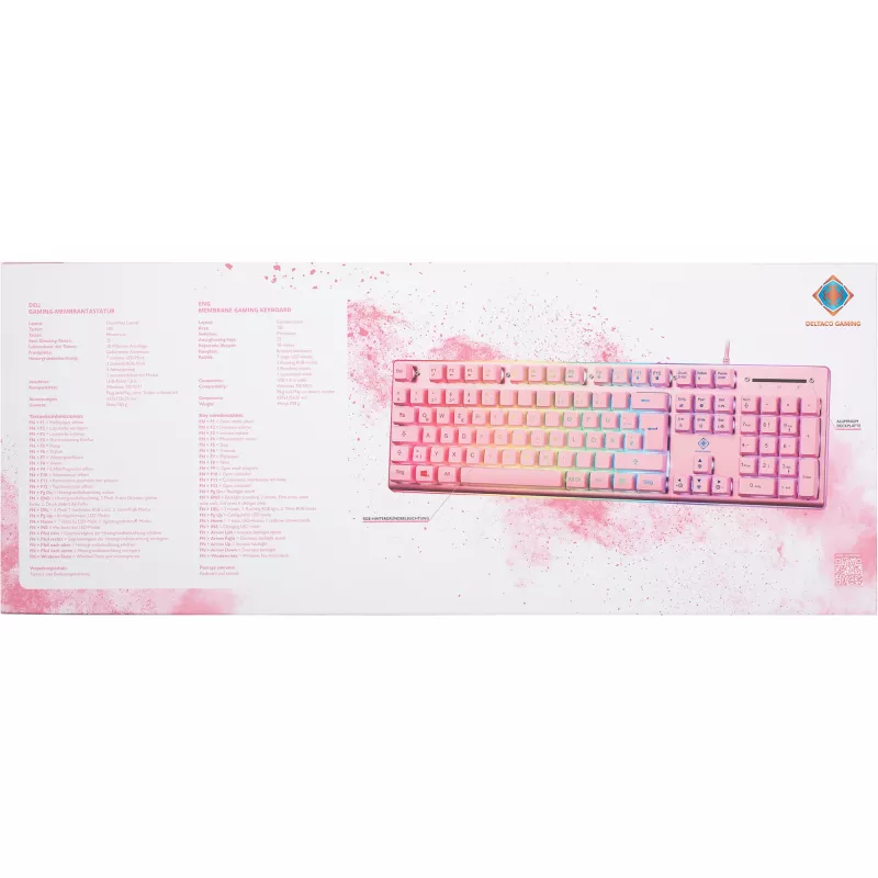 Deltaco GAM-021-RGB-P-DE - tamaño completo (100%) - USB - interruptores de membrana - QWERTZ - rosa