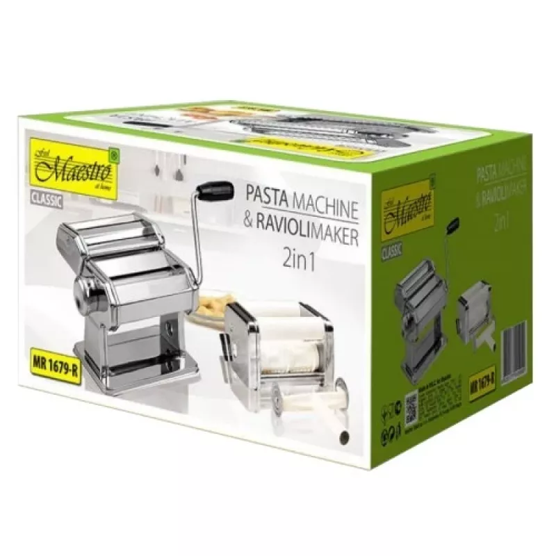 Máquina de pasta manual Maestro MR1679R — acero inoxidable, accesorio para ravioli, cortador de 6 mm