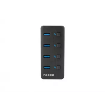 Hub USB NATEC MANTIS USB 2.0 Type-B — 4x conectores USB 3.2 Gen 1 Type-A, negro, cable de 0,8 m, fuente de alimentación, interruptor de red
