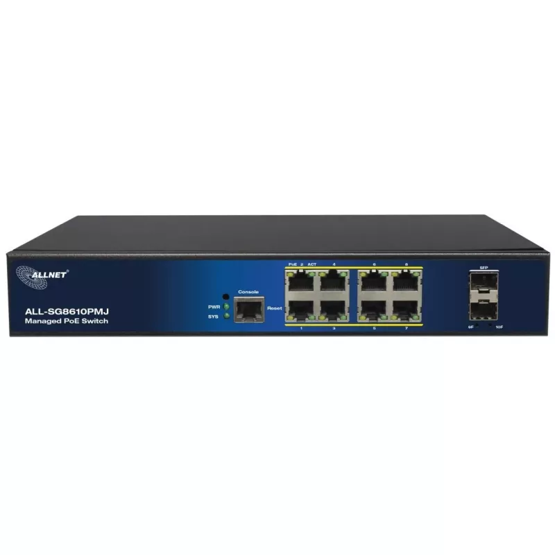 Switch PoE gestionado de 10 puertos ALLNET ALL-SG8610PMJ con 8 puertos PoE+ y 2 puertos uplink