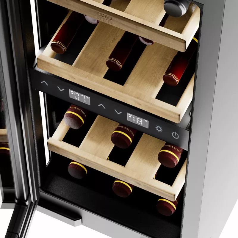 Vinoteca integrable Caso WineDeluxe WDU 18 – capacidad para 18 botellas, clase de eficiencia energética E, negra