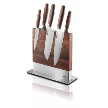 Bloque de cuchillos Guard GEFU 13958 de NPC Polska – acero inoxidable y nogal, 90×250×256 mm