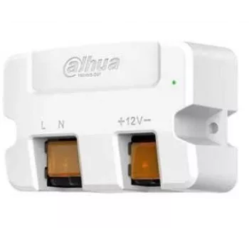 Fuente de alimentación DAHUA PFM320D-015 — cableada salida 1,5 A, entrada 100–240 V, 50/60 Hz, compacta blanca