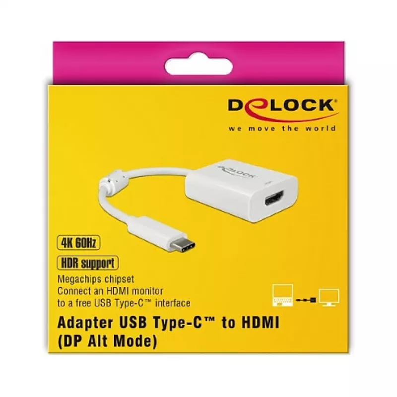 Adaptador de cable de vídeo DeLOCK 63937 USB Type-C a HDMI 0,1 m Blanco