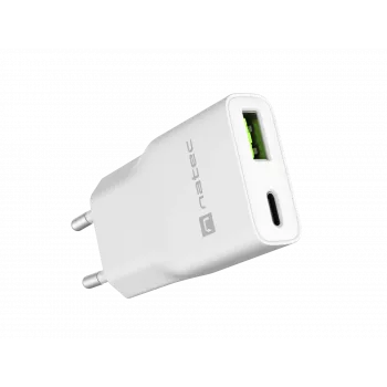 Fuente de alimentación NATEC Ribera NUC-2376 — 1× USB-A, 1× USB-C, salida 3 A