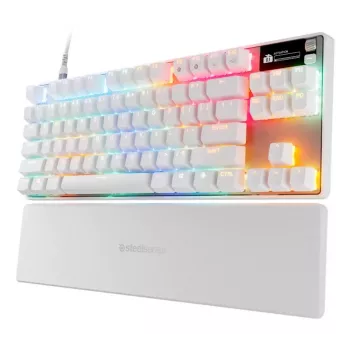 Teclado mecánico TKL gaming STEELSERIES Apex Pro TKL Gen 3 blanco — layout US, RGB, interruptores ajustables