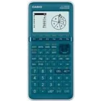 Calculadora gráfica CASIO FX-7400GIII con pantalla cian, visualización de 21 dígitos