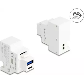Módulo Keystone DELOCK con conector hembra de carga USB Type-A y USB Type-C PD 20W blanco