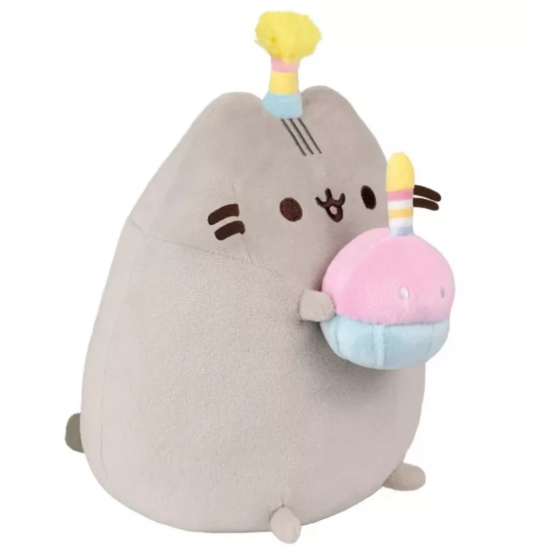 Peluche Pusheen de Pusheen — peluche de 24 cm con gorro de cumpleaños y tarta