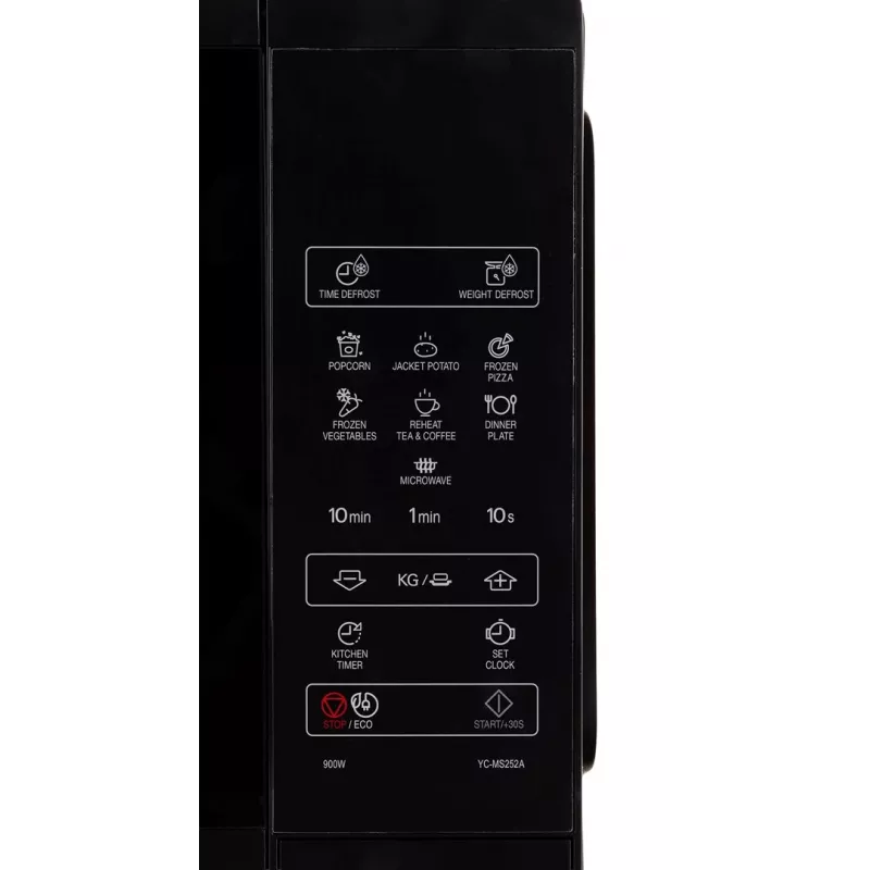 Microondas Sharp YC-MS252AE-B, de libre instalación 25 L, 900 W, manejo táctil, 11 niveles de potencia, bloqueo infantil, función ECO, negro