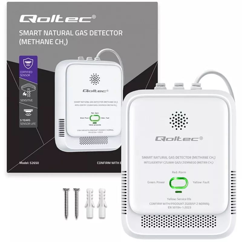 Sensor de fugas de gas QOLTEC NG 85dB LE — detector de gas natural (CH4), alarma acústica 85 dB