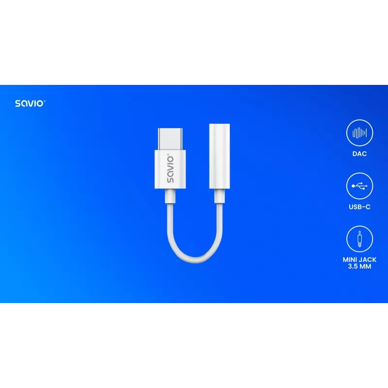 Adaptador de audio USB Type 3.1 C (M) – Jack 3,5mm (H) Blanco SAVIO AK-52