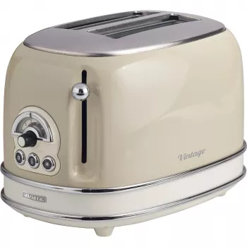 Tostadora Ariete 155 Design de 2 ranuras con cestillos para sándwich, 6 niveles de tostado, 810 W, carcasa de acero inoxidable, bandeja recogemigas extraíble, beige pastel