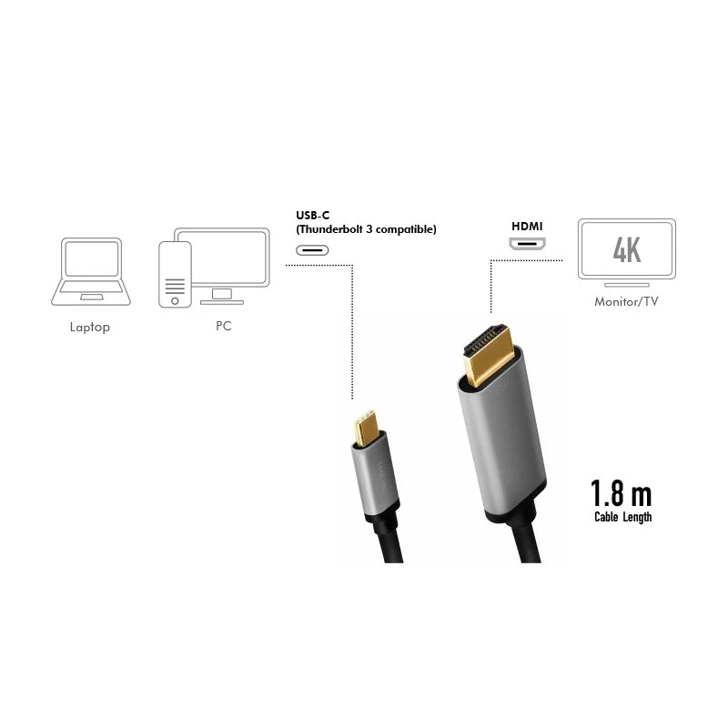 LogiLink CUA0101 Cable USB 3.2 Gen1 Type-C a HDMI-A 1,8 m Negro Gris