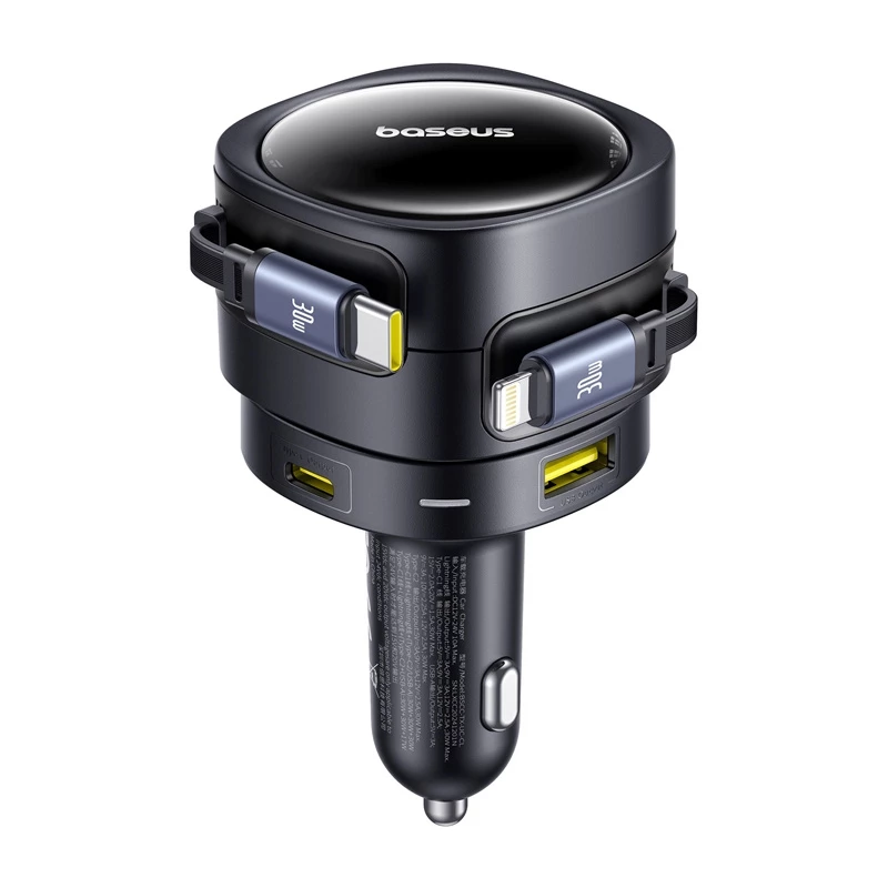 Cargador de coche Baseus Enjoyment Max 90W con conectores USB-C, Lightning y USB-A