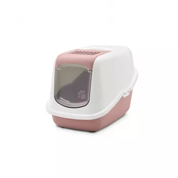 Bandeja arenero cubierta para gatos Savic Nestor blanco-rosa, bandeja cerrada con tapa, 56×39×38,5 cm