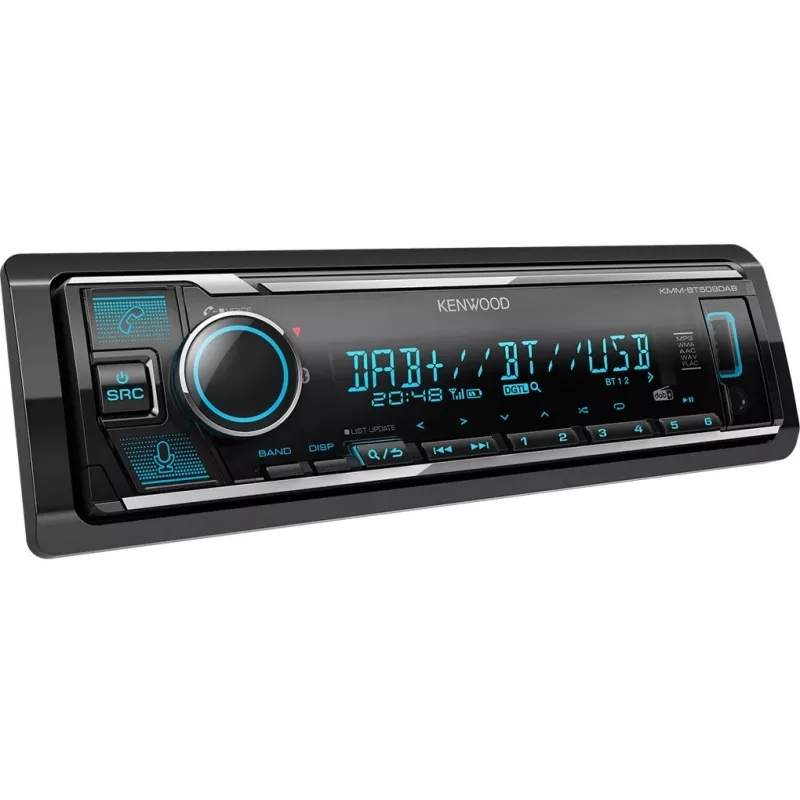 Kenwood KMM-BT508DAB, negro, 1 DIN, 200 W, 50 W, 24 h, AAC, FLAC, MP3, WAV, WMA