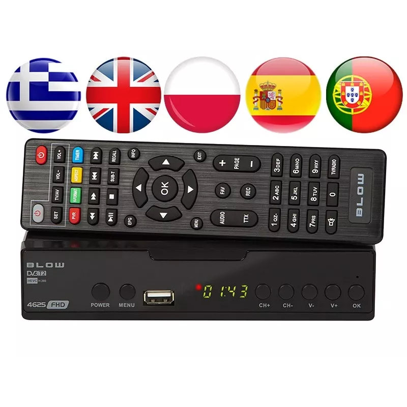 Sintonizador de TV digital BLOW 4625FHD DVB-T2 H.265 Receptor terrestre, HDMI, USB, SCART, Ethernet, S/PDIF