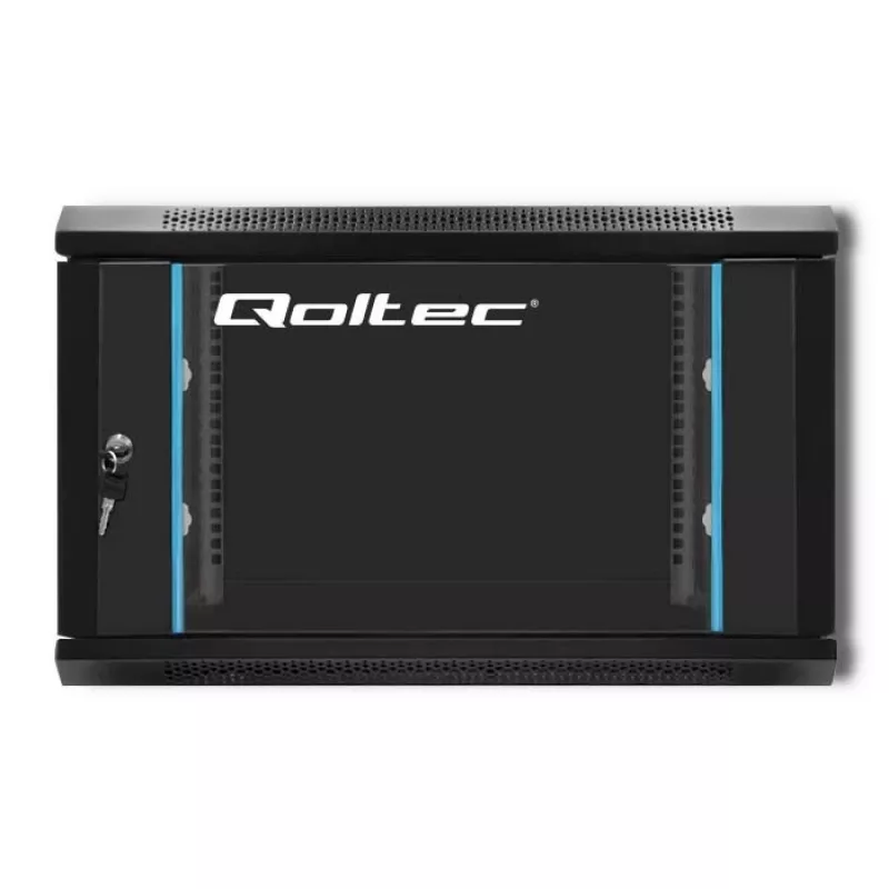 Qoltec 54465 armario rack de pared de 19 pulgadas 6U, 600 x 370 x 600 mm, puerta de vidrio templado, acero SPCC