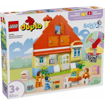 Juguete de construcción LEGO Bluey Casa familiar con juego de memoria 10459 — 83 piezas, 3 minifiguras, edad 3+