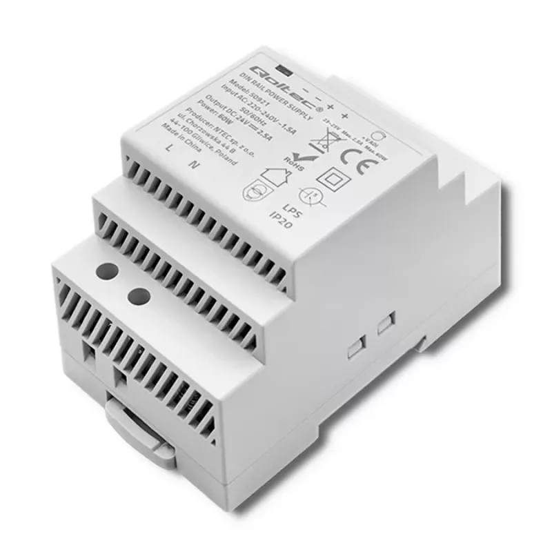 Fuente de alimentación para carril DIN QOLTEC 24V 2.5A 60W gris