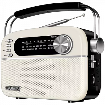 Altavoz SVEN SRP-505, blanco (3W, Bluetooth, FM/AM/SW, USB, microSD, AUX, batería)
