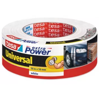 Cinta de film tesa extra Power Universal, 48 mm x 50 m, blanca reforzada con tejido, rasgable a mano (56389-00002-04)