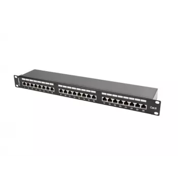 Patch panel 1U LANBERG PPS6-1024-B, 24 puertos Cat6, metal, negro, 442×114,5×44,5 mm