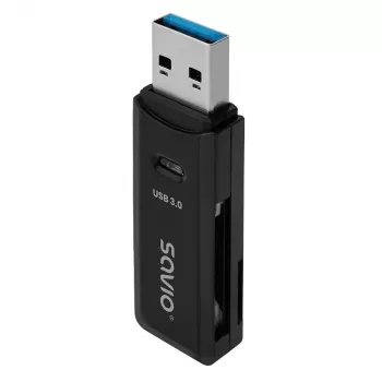 Lector de tarjetas SAVIO AK-64 salida USB 3.2 Gen 1 Type-A, ranura microSD, 5000 Mbit/s, negro