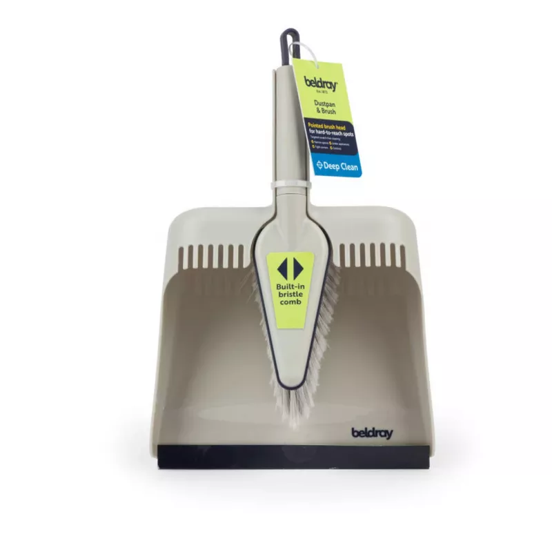 Juego de escoba y recogedor Beldray LA032760PEU7 Deep Clean Design, juego compacto de mano con cerdas anguladas y recogedor a juego